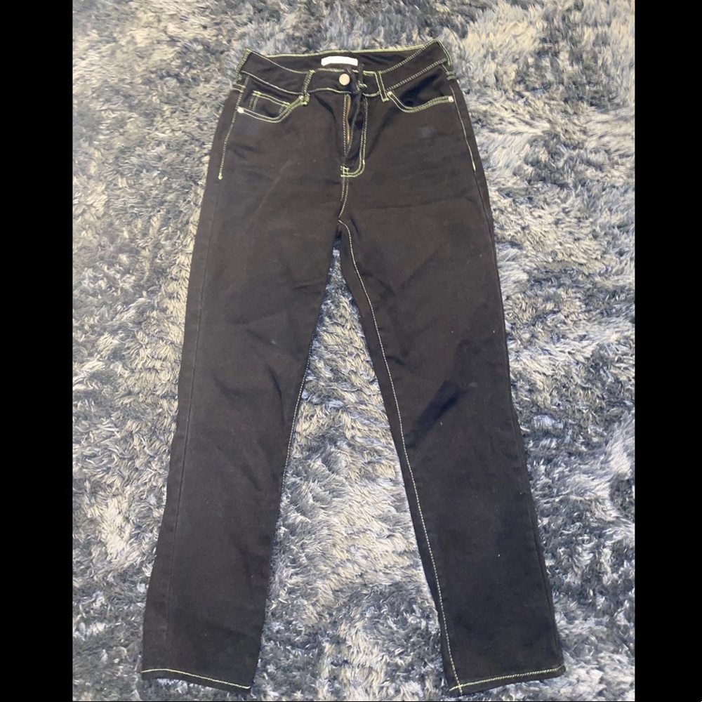 Pacsun Straight Black Jeans Green Stitching size 24